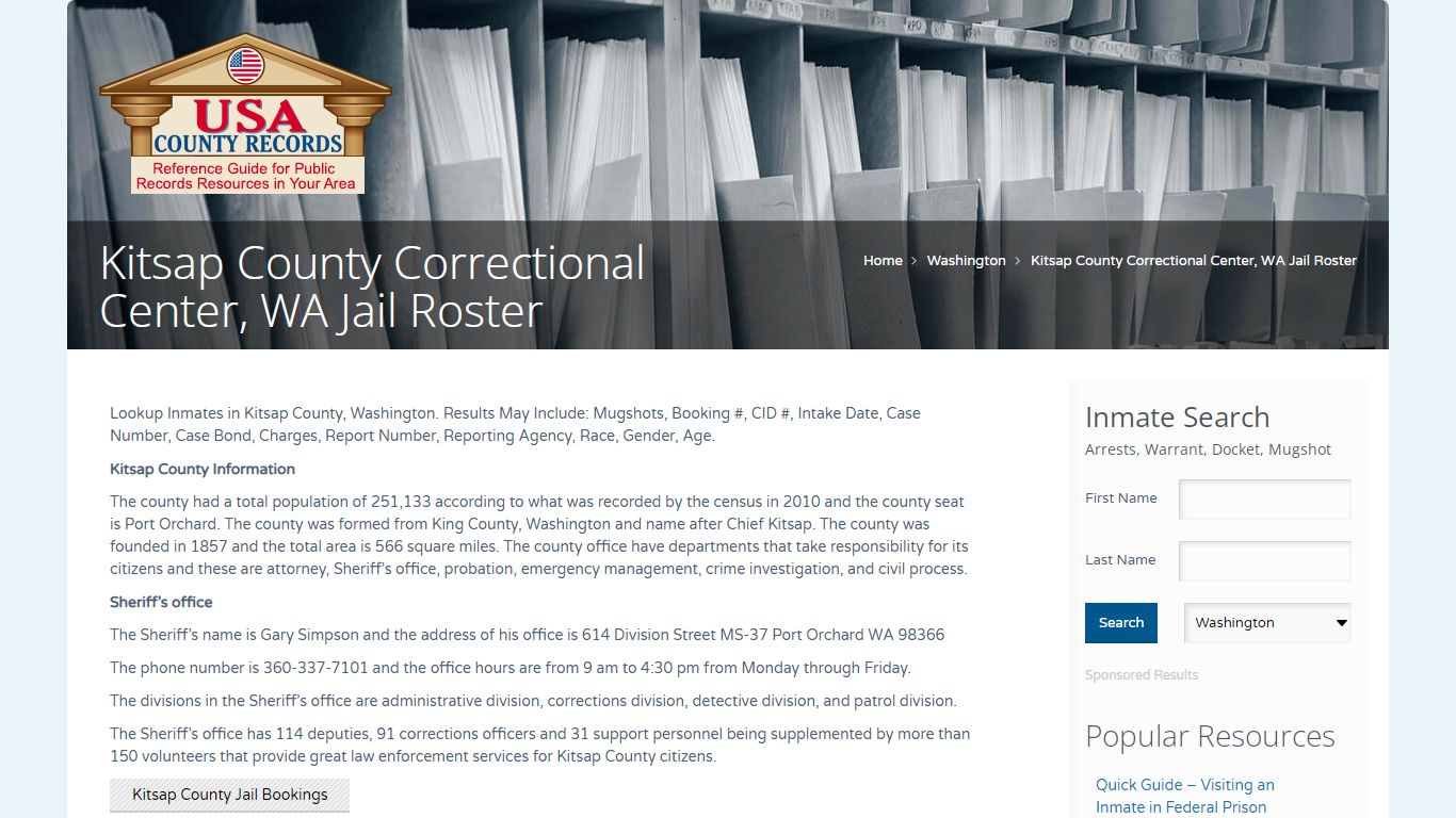 Kitsap County Correctional Center, WA Jail Roster | Name ...